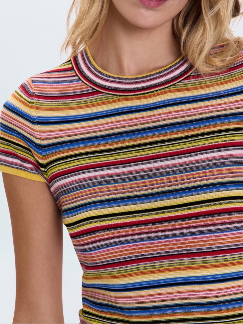 Pistola Selene Sweater Tee Striped Multi-Color Short Sleeve Knit Top, Cotton, S